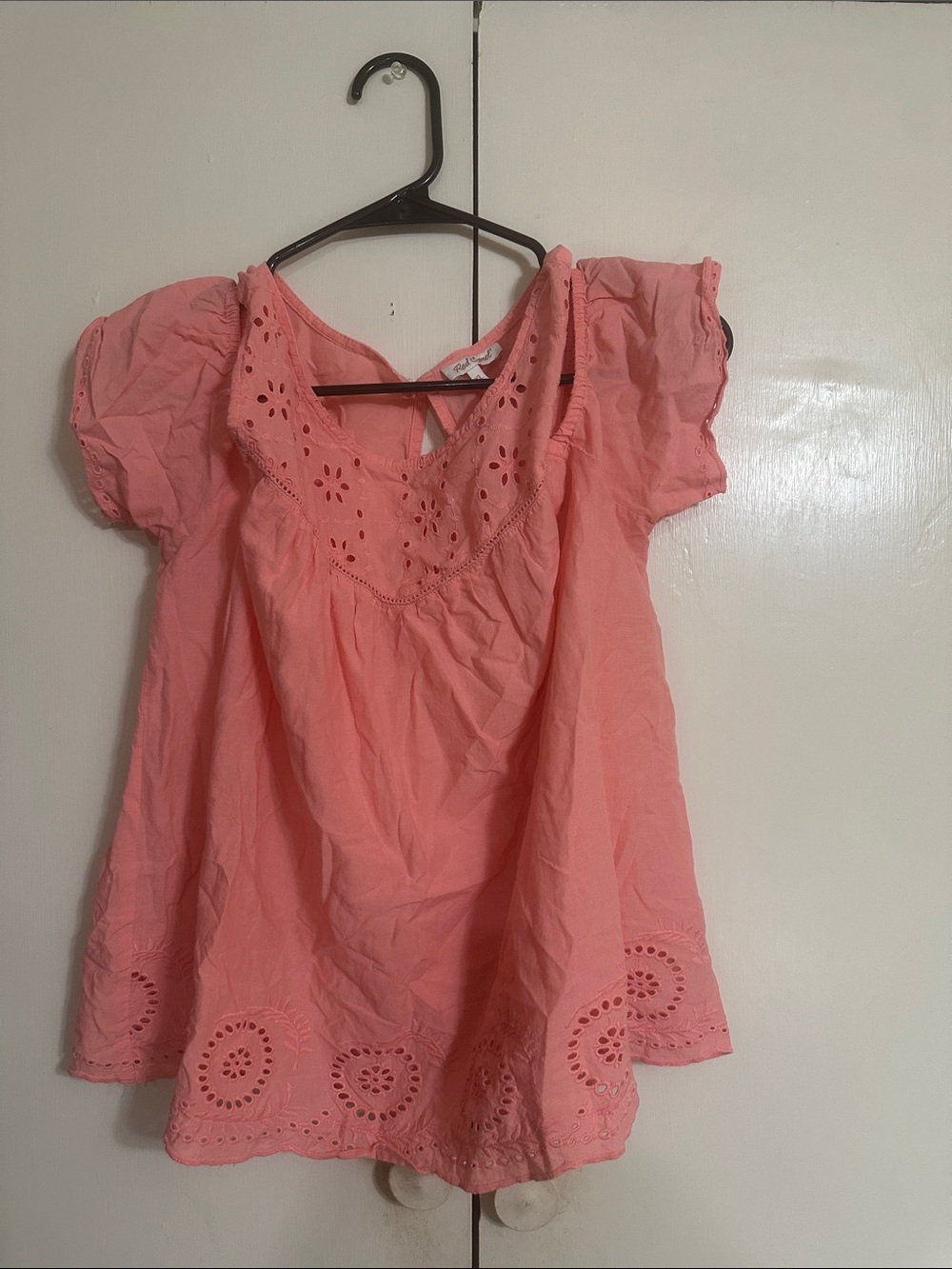 Red Camel Coral Eyelet Puff Sleeve Tunic Top